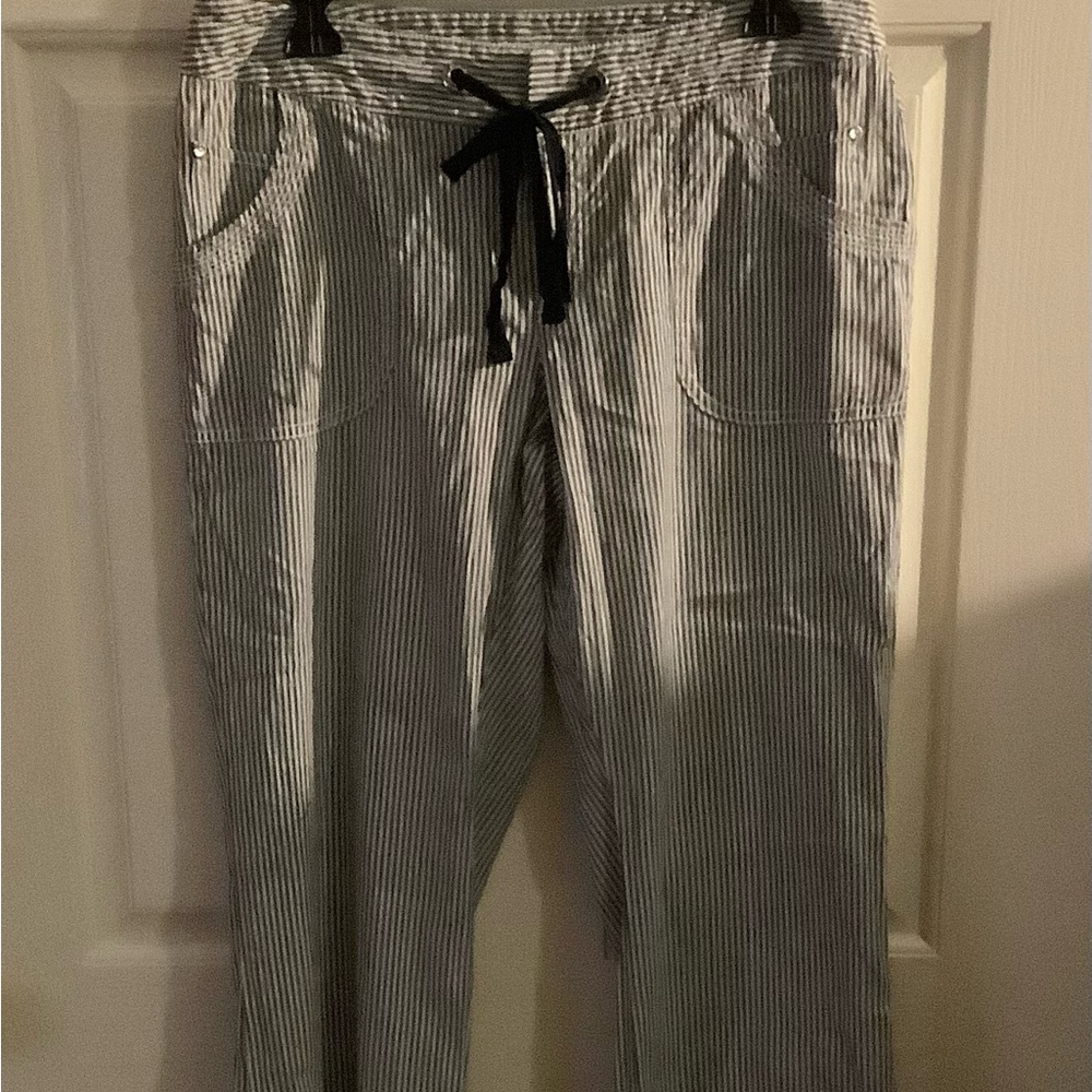 INC Navy striped pants 53% linen 37% cotton  cool and comfortable